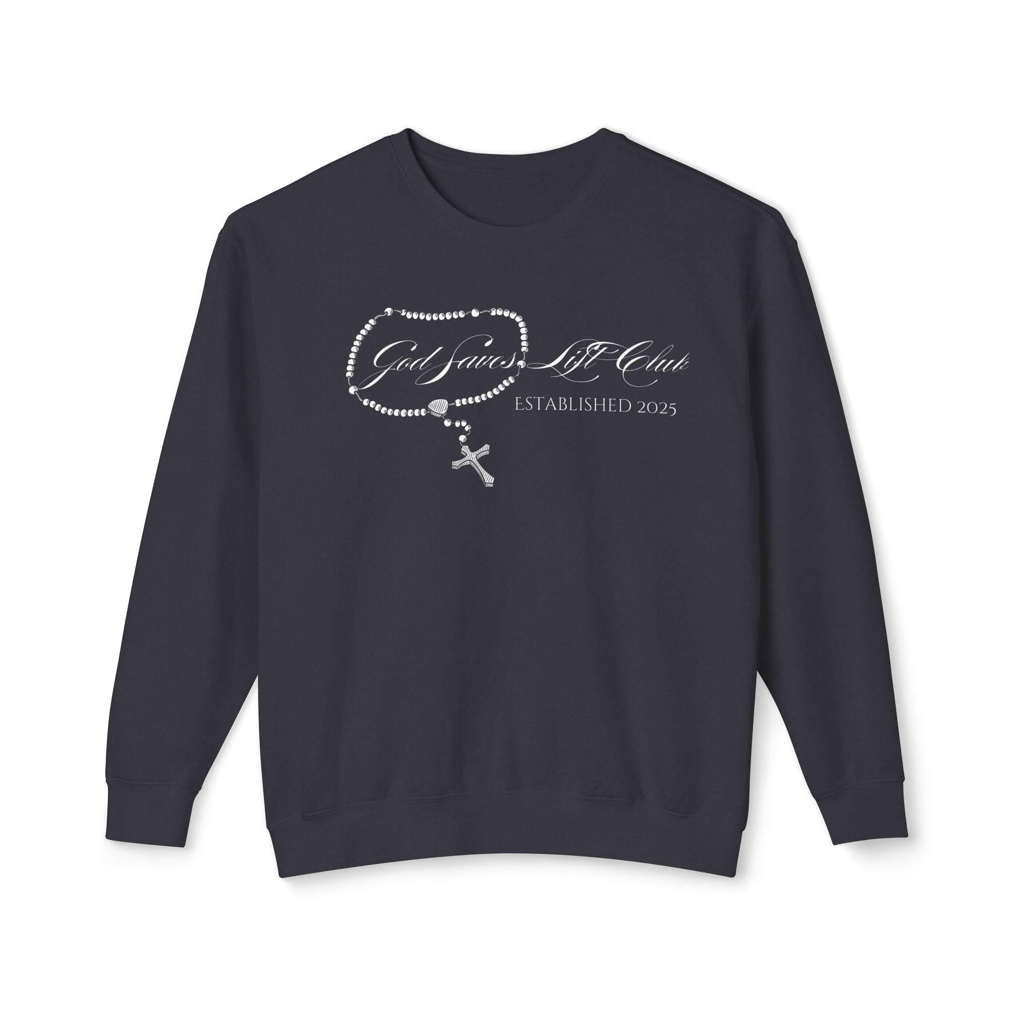 God Saves Lift Club Lightweight Crewneck | Premium Faith & Fitness Sweatshirt