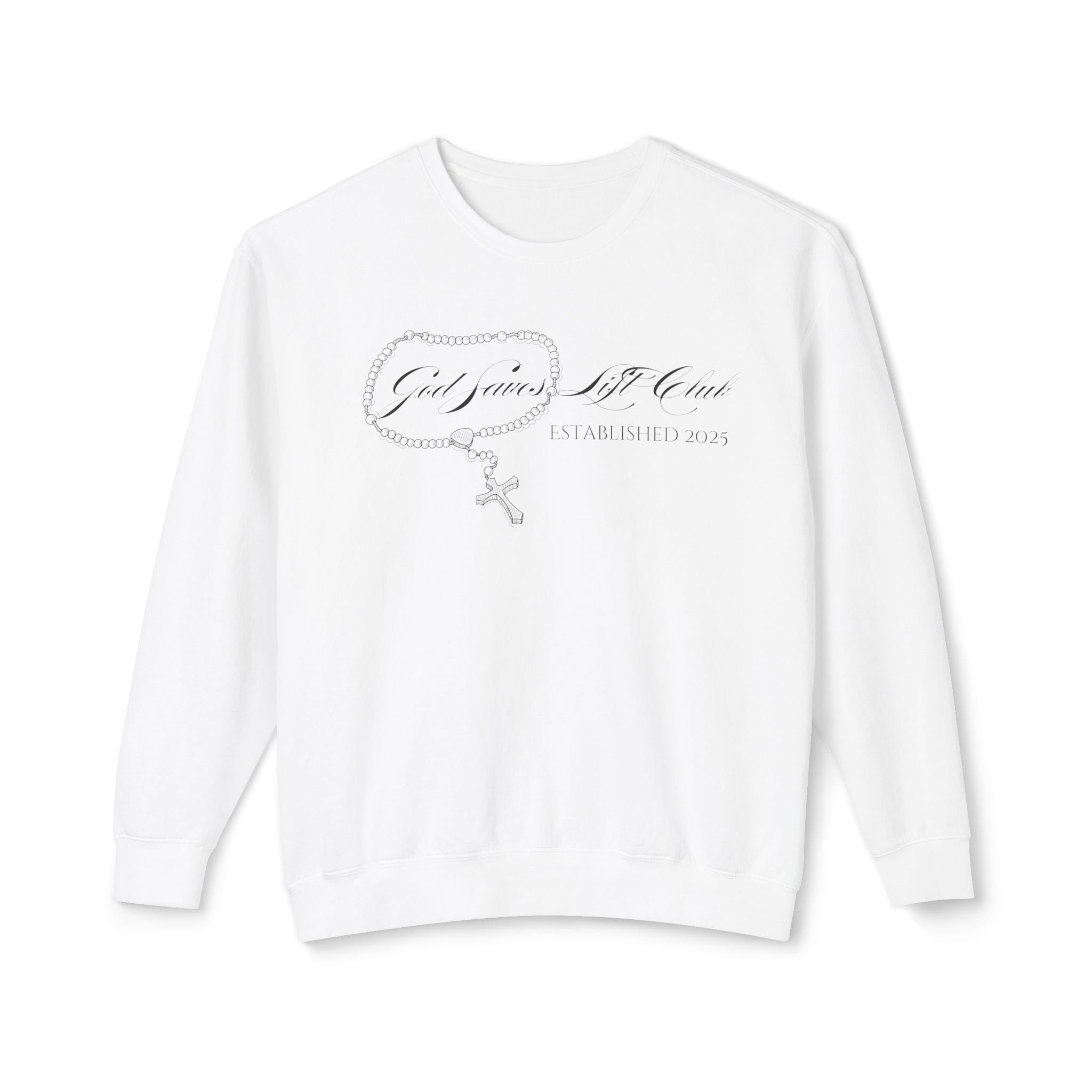 God Saves Lift Club Lightweight Crewneck | Premium Faith & Fitness Sweatshirt