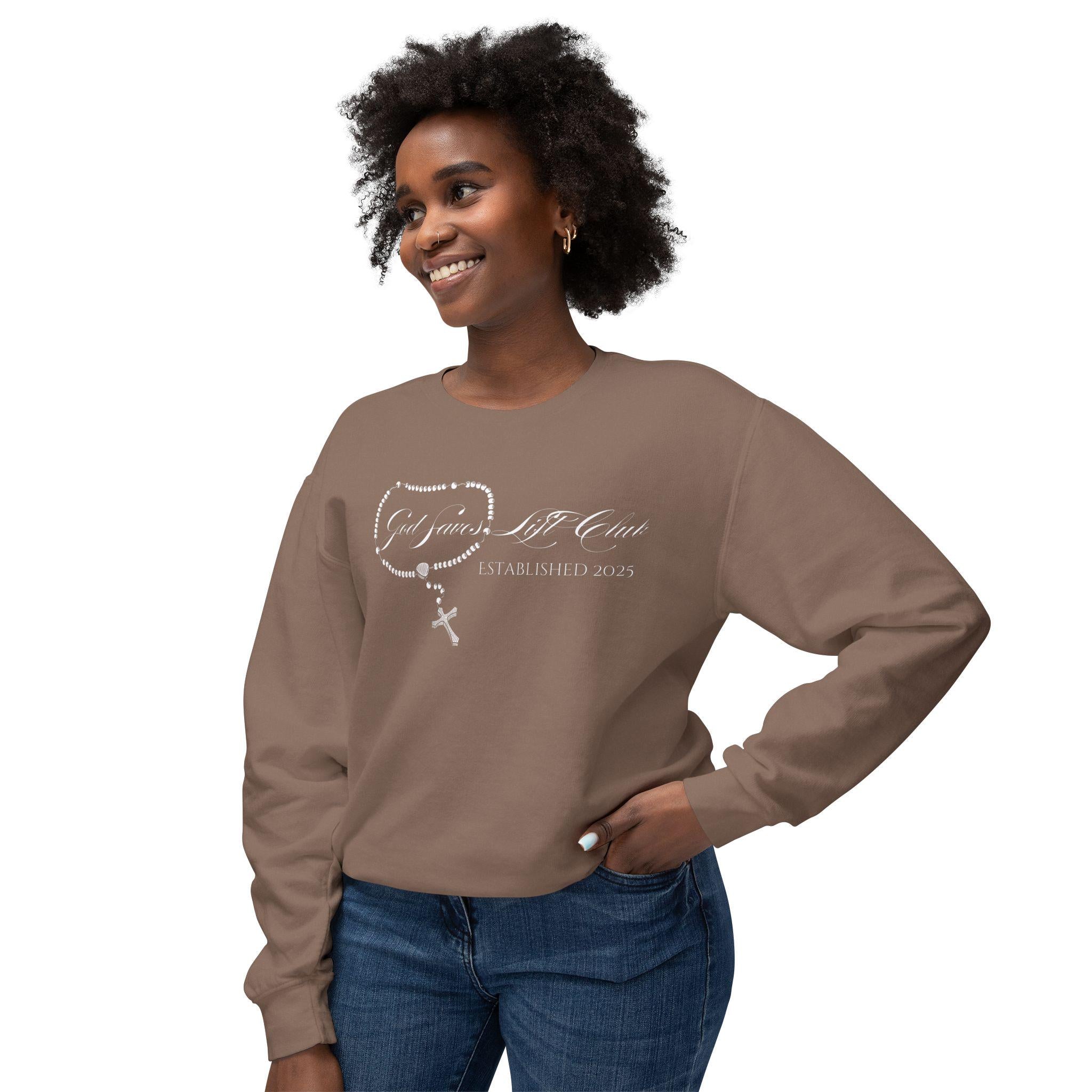 God Saves Lift Club Lightweight Crewneck | Premium Faith & Fitness Sweatshirt